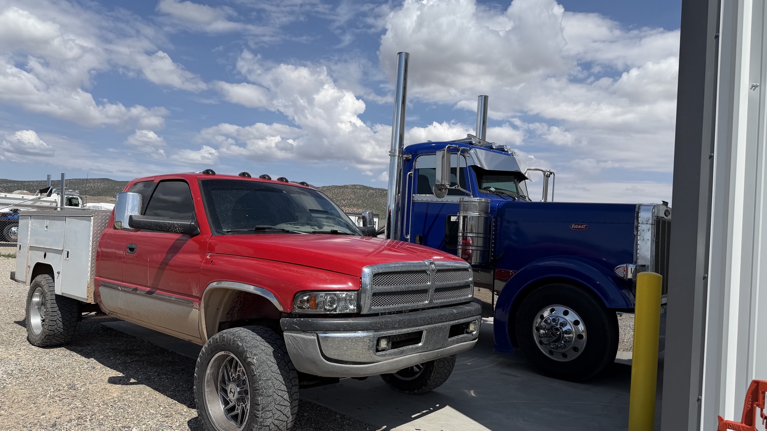 Orton Diesel service truck with a Peterbilt at the shop