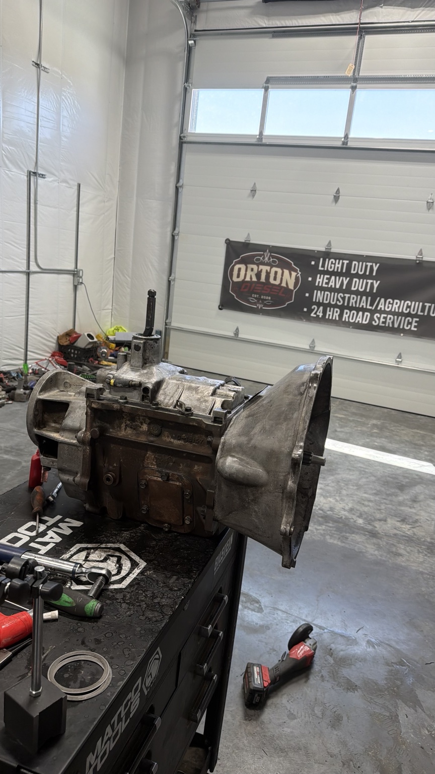 Transmission repair inside the Orton Diesel shop